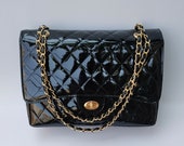 XL MAXI Genuine Patent Leather Shoulder Bag, Classic Style Quilted Elegant Bag, Iconic Black Crossbody Bag, Eternal Fashion Style Bag