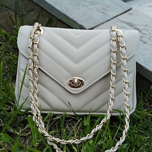Doppelklappe V Diamanten Stil Echtleder Umhängetasche, Lederfutter Elegante Gesteppte Handtasche, Umhängetasche, Ewige Mode Stil Tasche