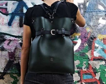 Mochila convertible de piel sintética: bolso de hombro griego hecho a mano