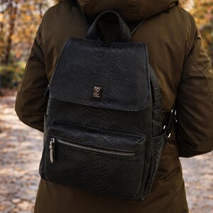 Snake Style Genuine Leather Backpack, Medium Size Calfskin Bag, Snakeskin Leather Purse, Many Colours Available, Handmade Greek Product