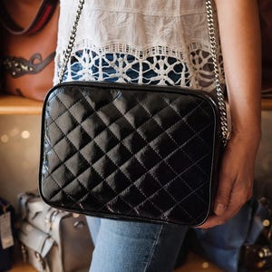 Genuine Patent Leather Bag, Shiny Quilted Crossbody Bag, Elegant Evening Bag, Large Rectangular Purse, Luxurious Handmade Greek Purse