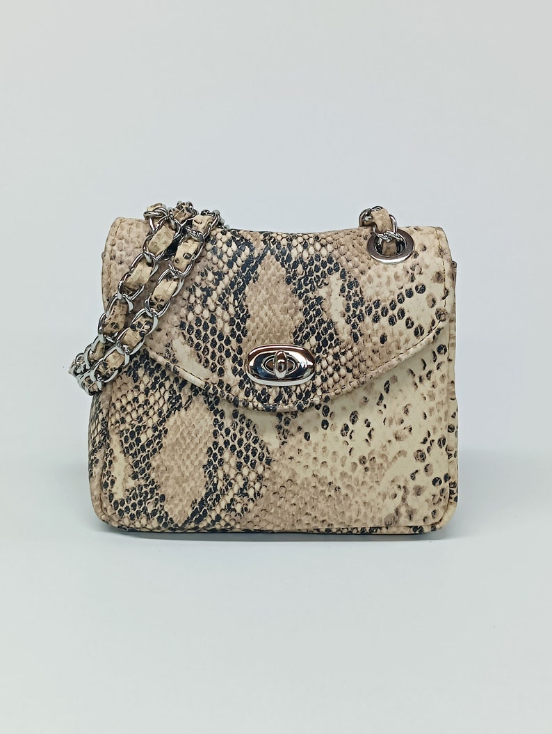Genuine Leather Diamond Bag, Small Snake Crossbody Bag, Genuine Leather Flap Bag, Convertible Shoulder Bag, Handmade Greek Purse image 5