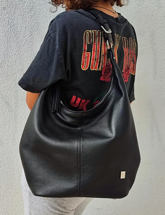 Genuine Grained Calfskin Shoulder Bag, Large Size Handbag, Available in All Colours, Comfy Hobo Bag, Handmade Product from Greece