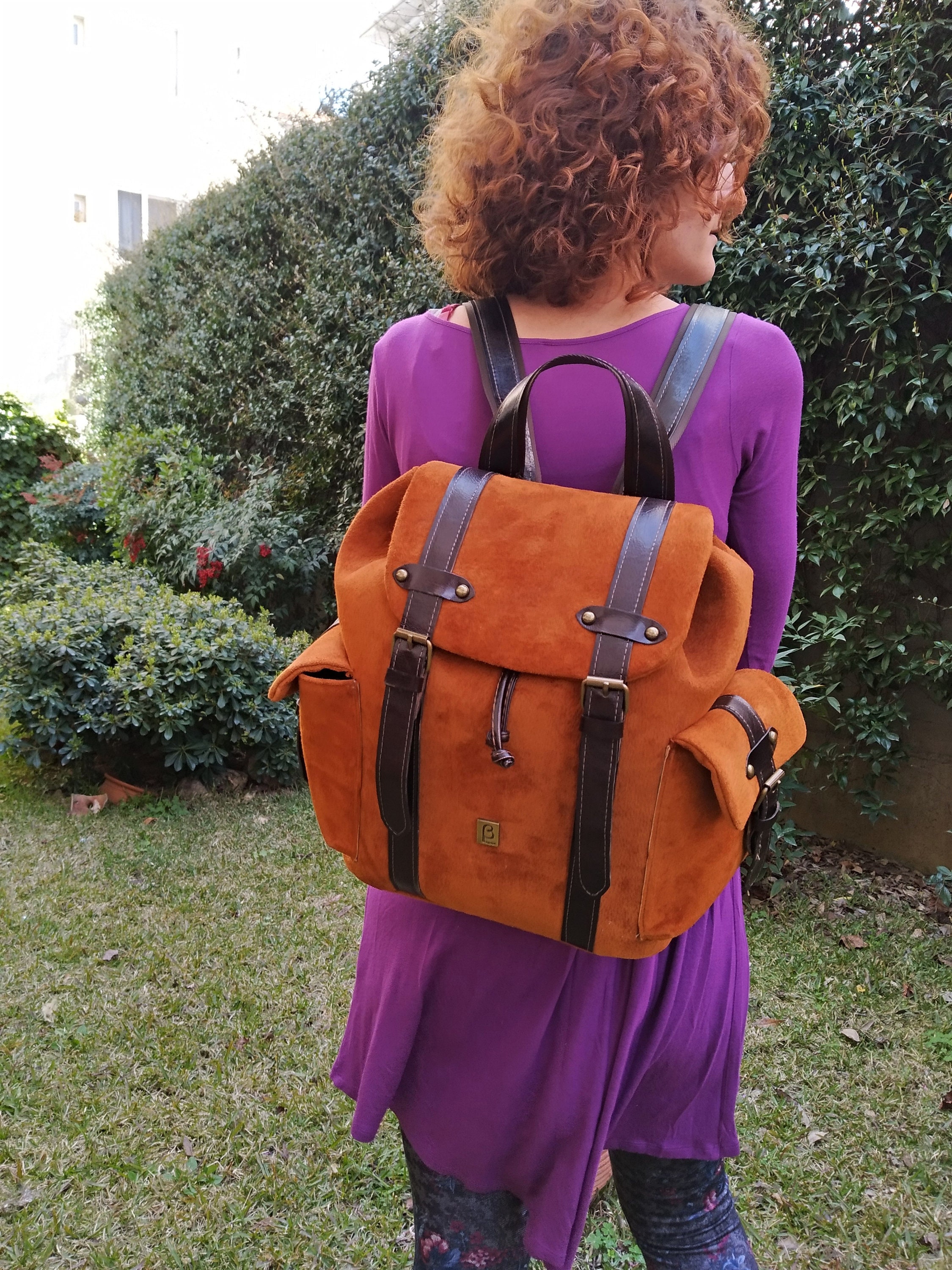 【AAKE】SUEDE STRAP BACKPACK Genuine Suede Leather Backpack, High Quality Leather Bag
