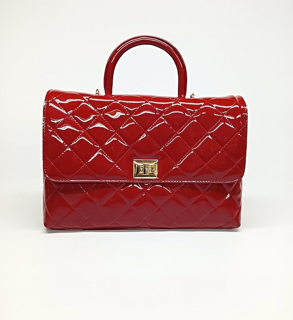 Genuine Patent Leather Max Flap Bag Quilted Elegant Large 