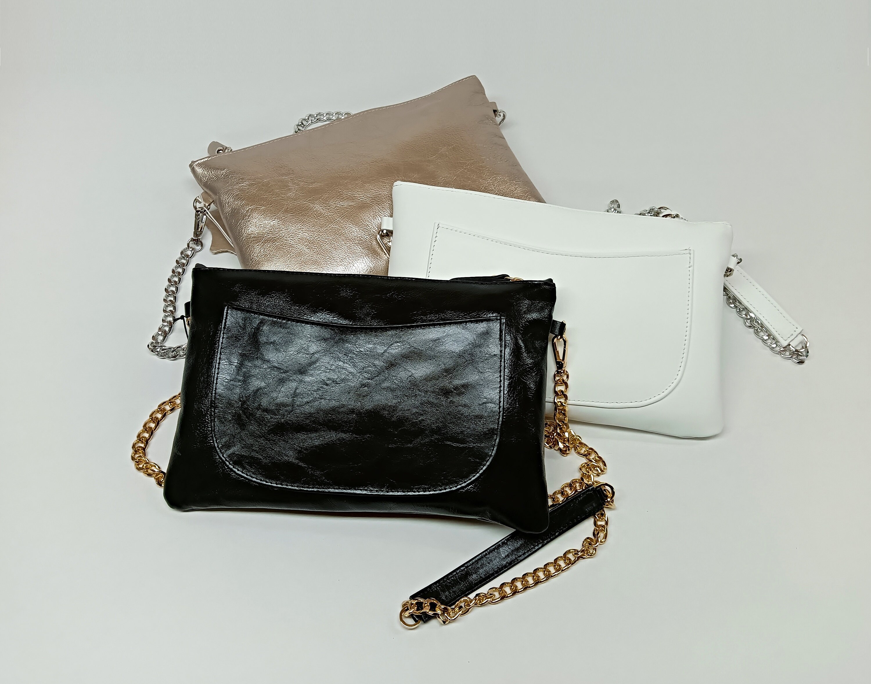 Genuine Metallic Calfskin Clutch Bag Trendy Quilted Handbag 