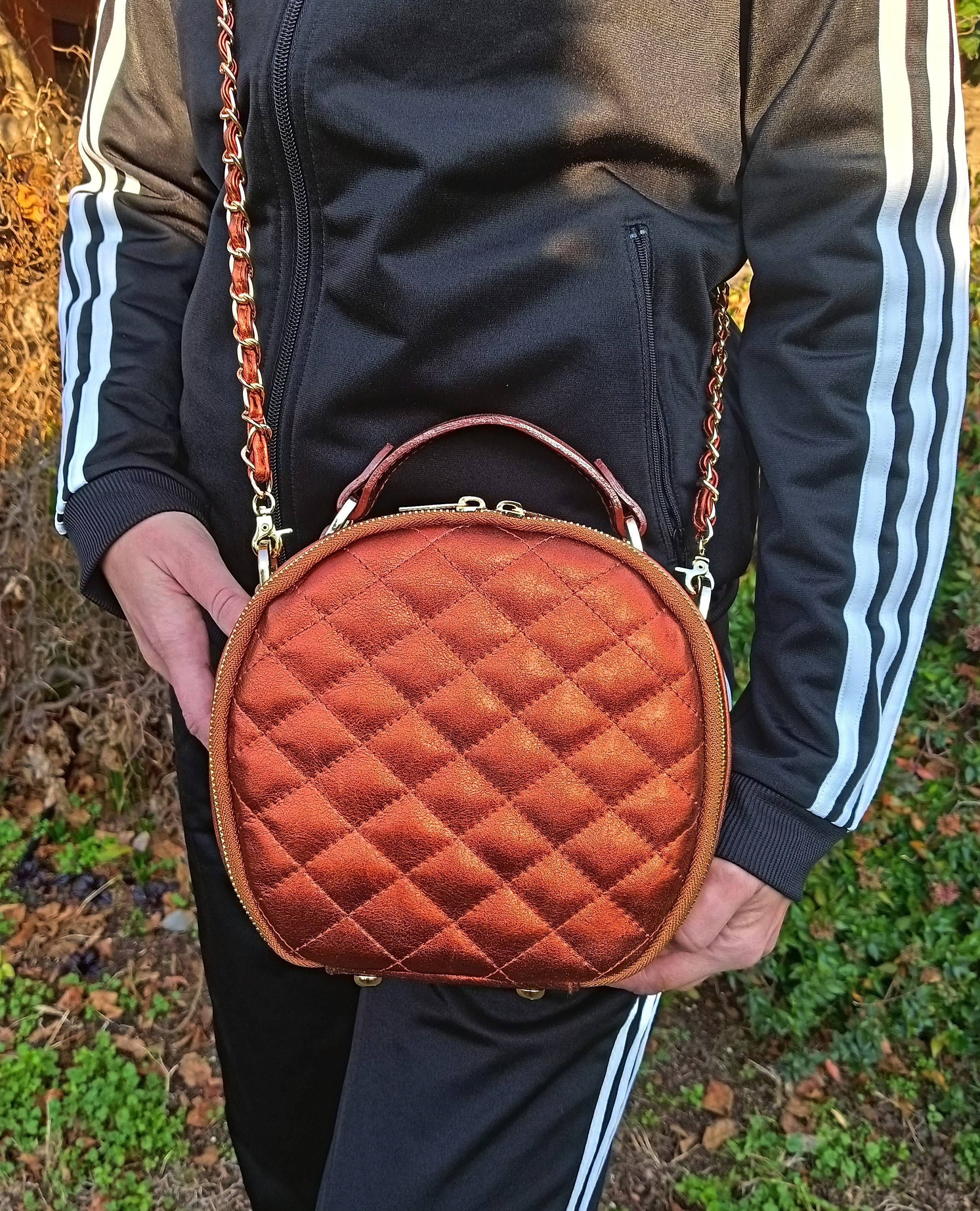 Diamonds Eternal Genuine Leather Quilted Hat Box, Classic Women Crosssbody Bag, Convertible Top Handle Bag, Handmade Purse, Made in Greece