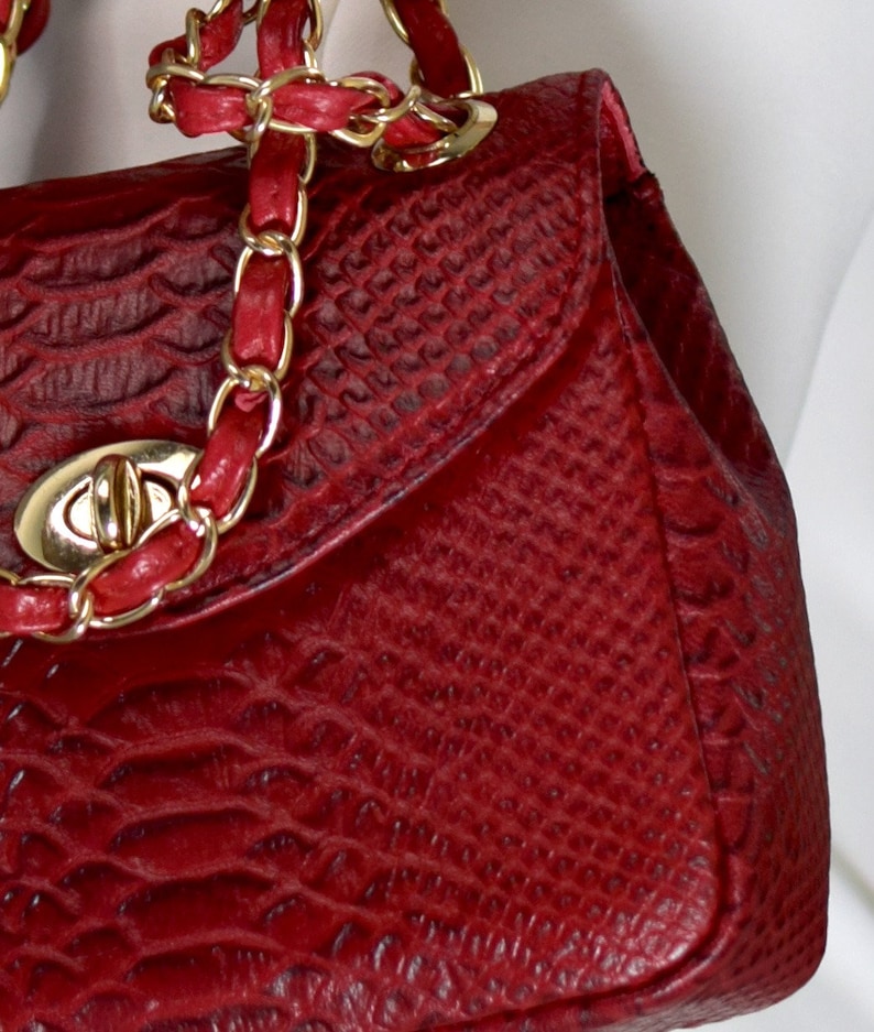 Genuine Leather Diamond Bag, Small Snake Crossbody Bag, Genuine Leather Flap Bag, Convertible Shoulder Bag, Handmade Greek Purse image 3