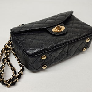 Single Flap Genuine Grained Leather Crossbody Bag, Quilted Shoulder Bag, Elegant Handbag, Stylish Bag, Eternal Fashion Bag, Made in Greece image 5
