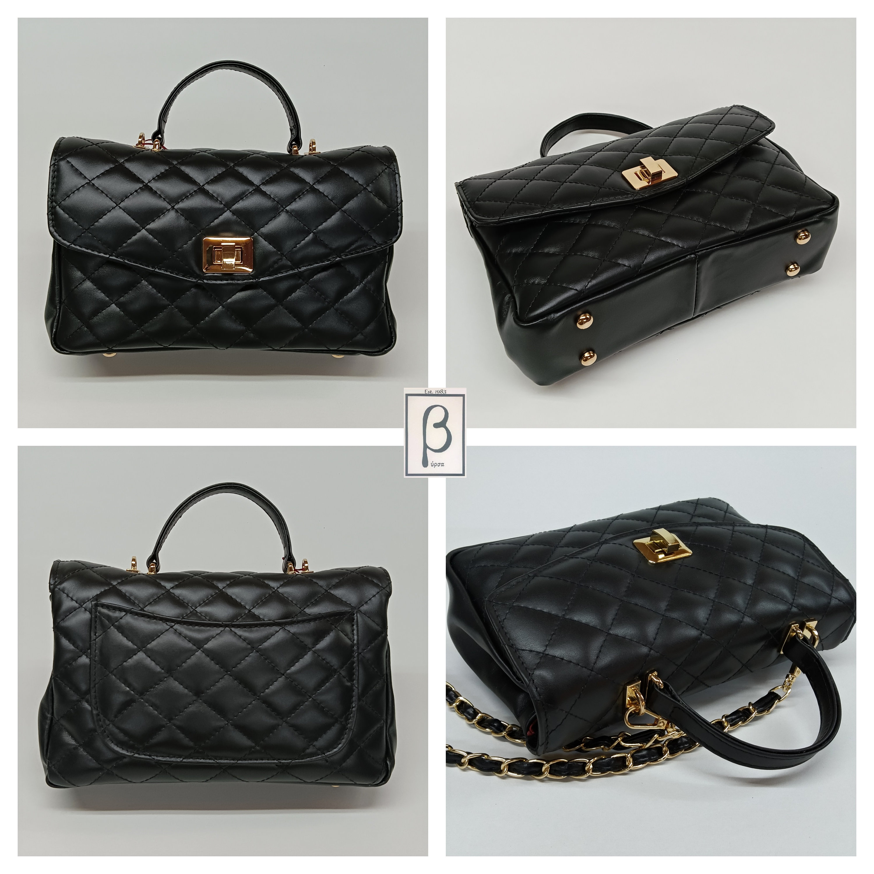 Double Flap V Diamonds Style Genuine Leather Shoulder Bag 