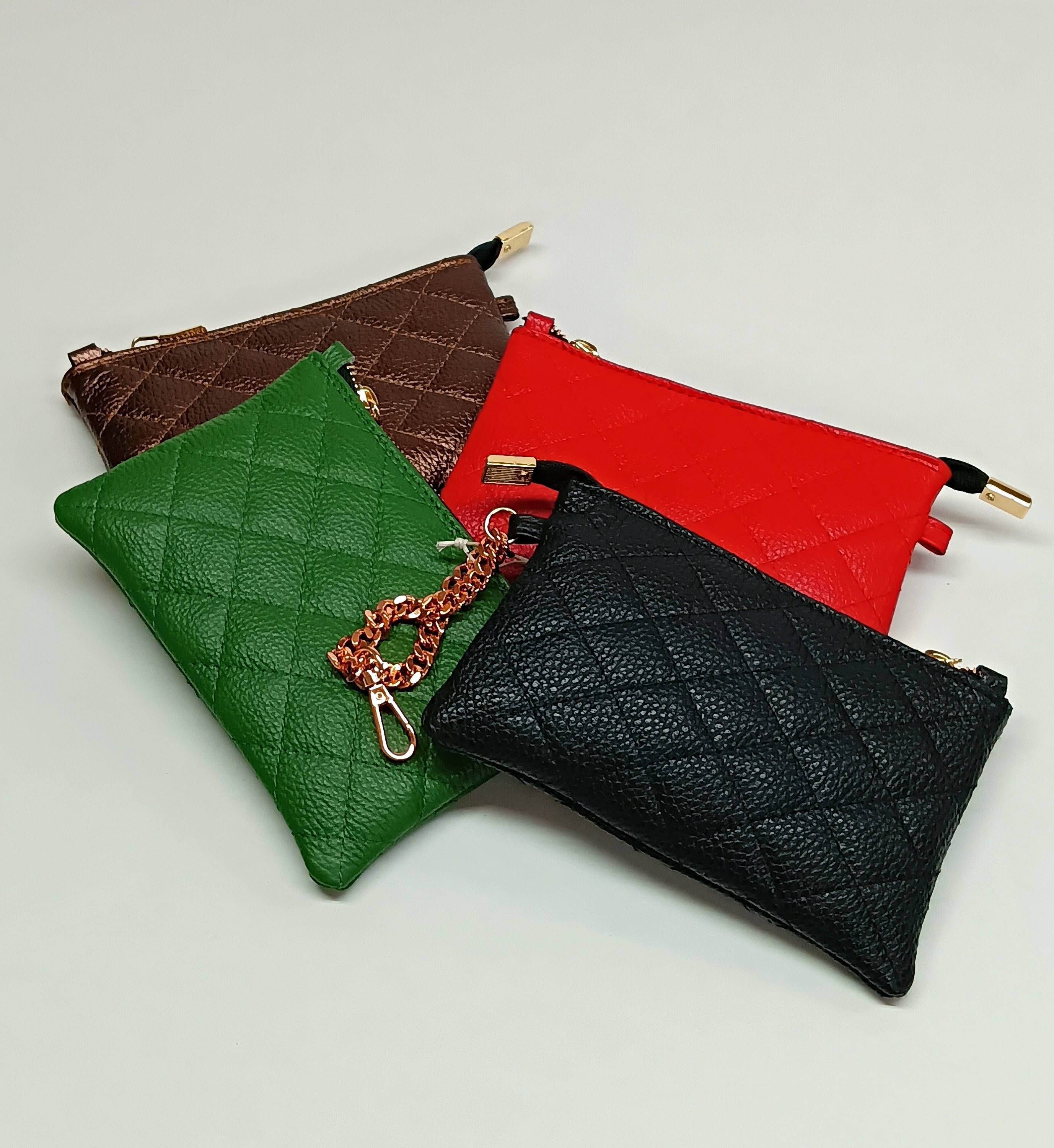 Diamonds Genuine Leather Coin Purse Elegant Quilted Pocket -  Israel