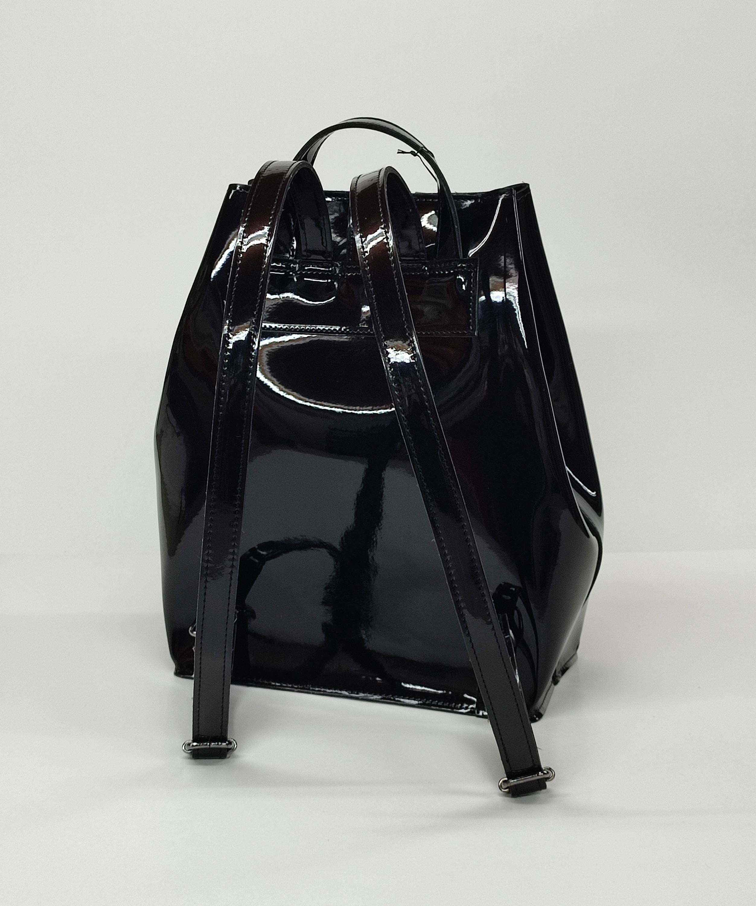 black patent leather backpack purse Patent PU Leather Minimalist Backpack, Elegant Backpack for Women, Shiny  Backpack, High Quality Vegan Leather Backpack, Handmade Greek Bag
