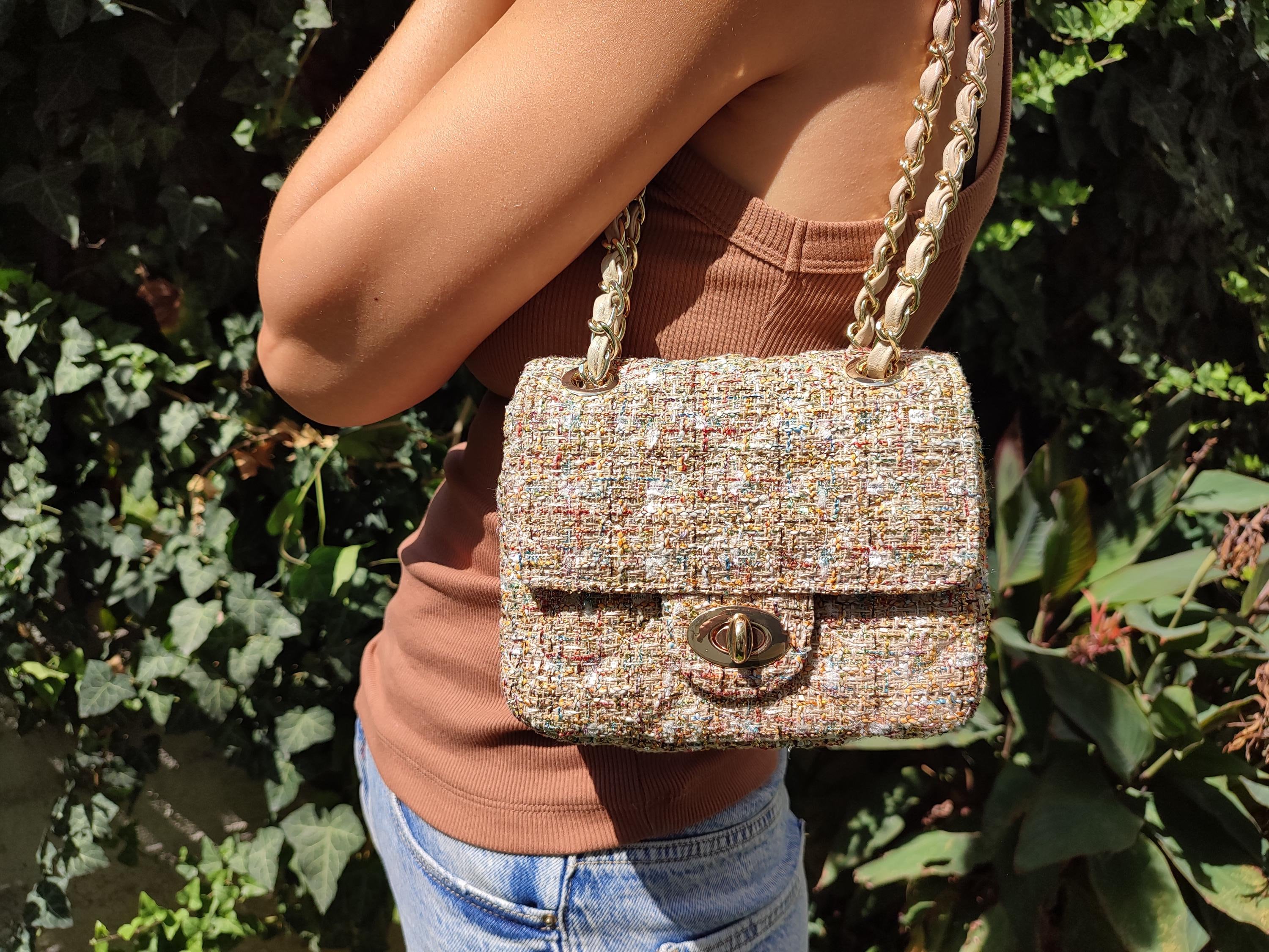 Top Quality Tweed Small Shoulder Bag, Mini Handbag, Minimalist