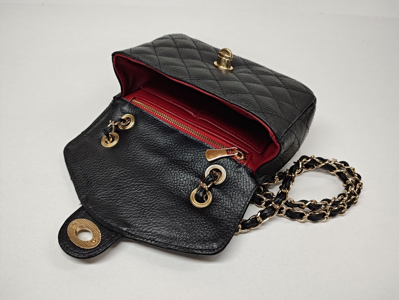 Single Flap Genuine Grained Leather Crossbody Bag, Quilted Shoulder Bag, Elegant Handbag, Stylish Bag, Eternal Fashion Bag, Made in Greece image 2