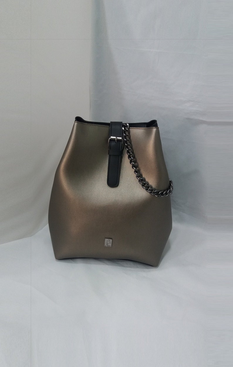 Double Colour Convertible Backpack L Backpack Greek Bag PU Leather Bag Women Bag Silver /& Black Bag Chain Handle Elegant Shoulder Bag