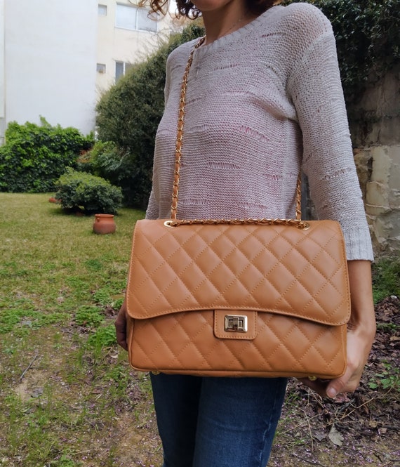 Classic Style XL DIAMONDS Genuine Leather Shoulder Bag