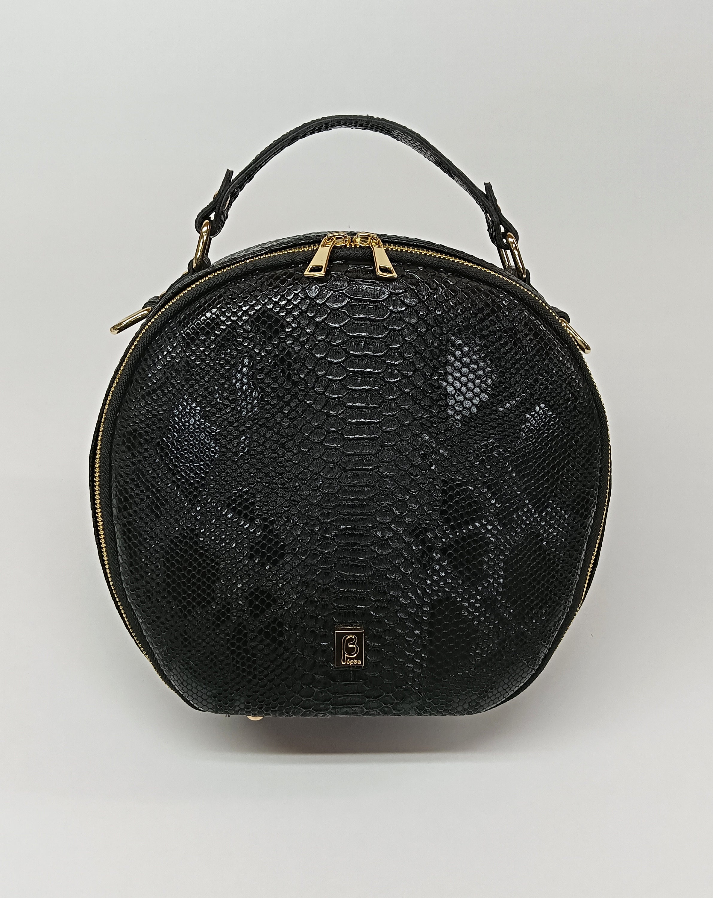Snakeskin Pattern Hat and Bag Set Black Snake Skin Hat Box Bag: Handmade PU Leather Shoulder  main image 3