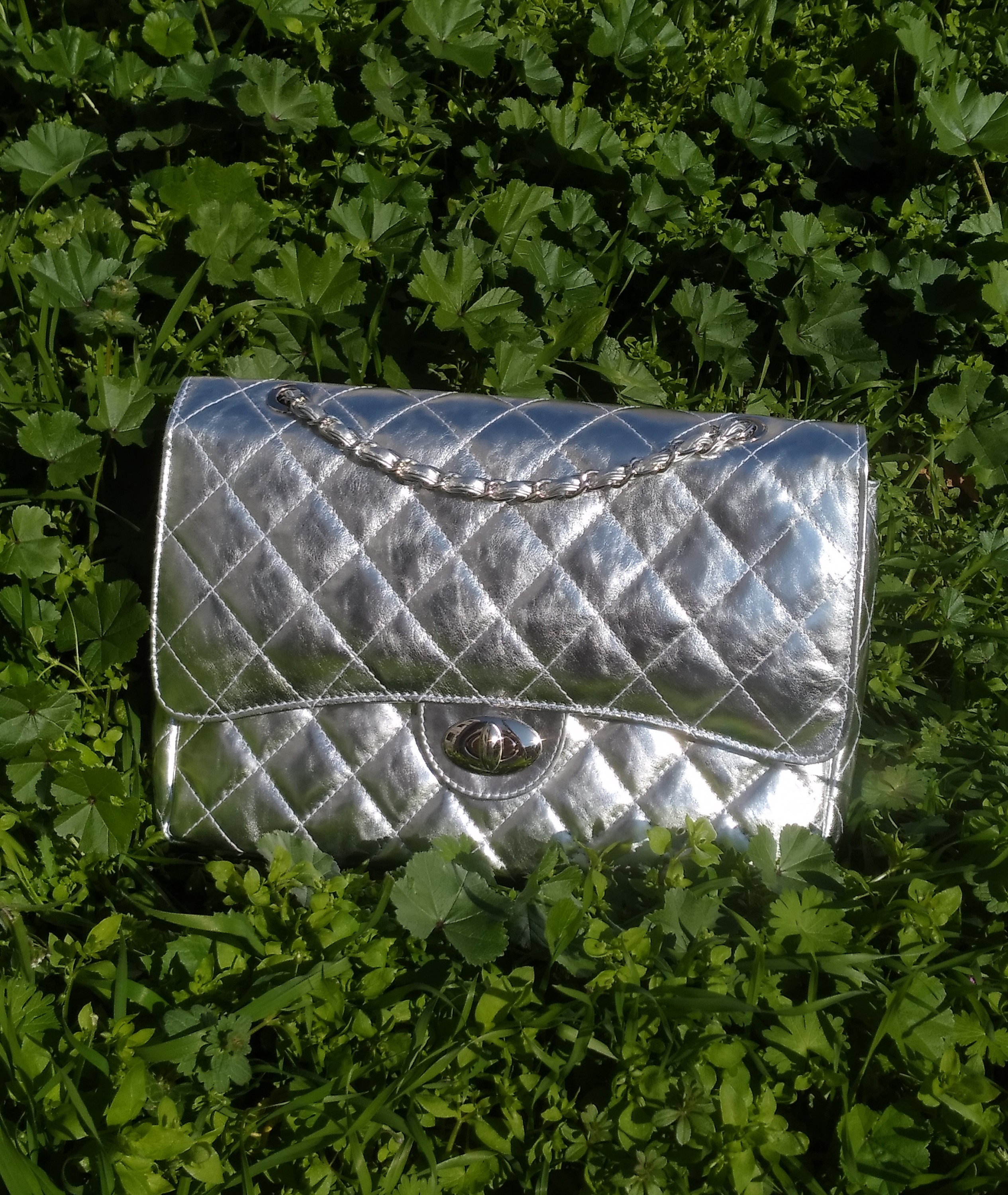 Chanel Laptop Pouch Quilted Crinkled Leather Large Metallic, Silver