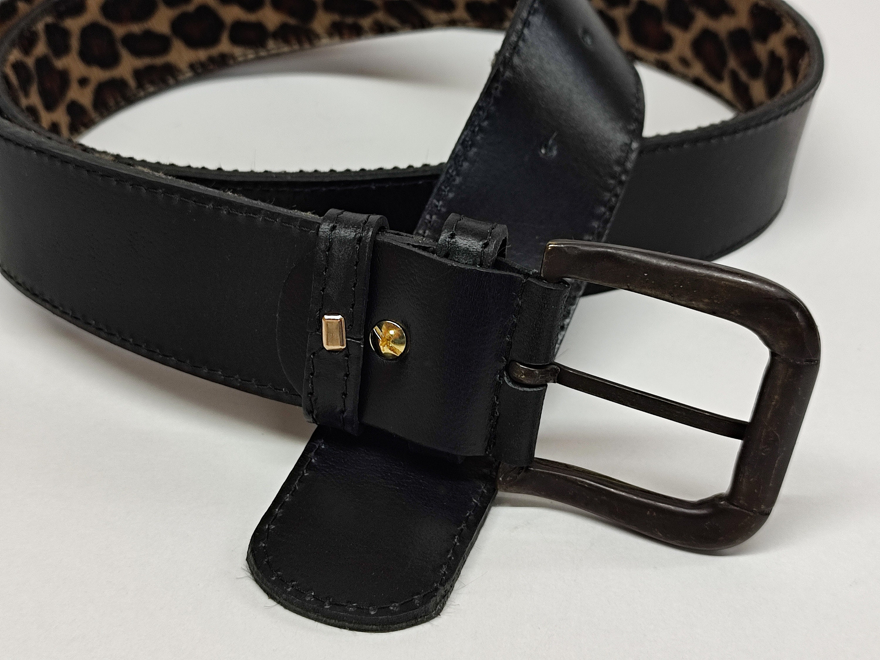 Black Leather/ Leopard Print Fur Wide Belt Made in Spain Leopard Print Wide Dress Belt for Dresses - AMSHRTG  main image 3