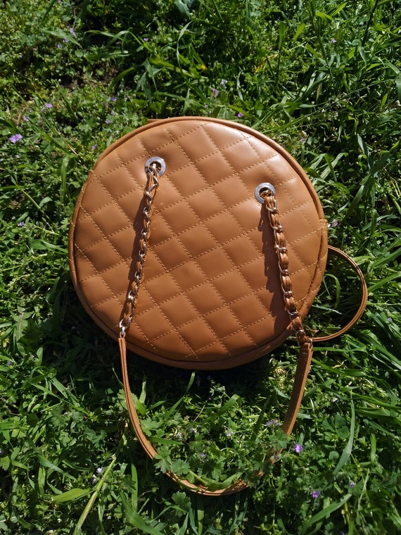 Diamonds Style Round Genuine Leather Shoulder Bag Quilted 