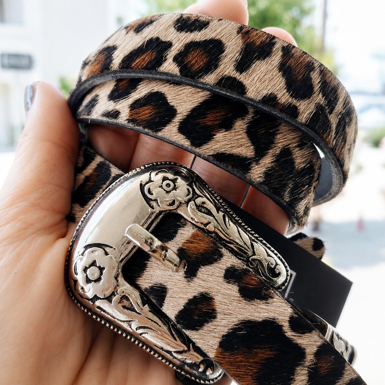 Claudia Roldani Belt Womens L Brown Animal Print Cowhide Leather Western Boho Womens Leopard Print Belt Animal Printed Belts for Women  main image 2