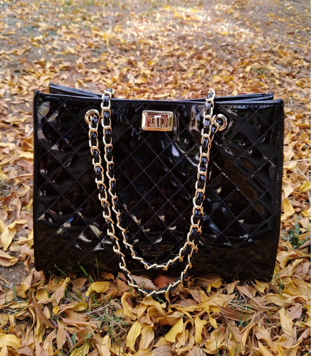 Classic Style Genuine Leather Twist Lock Bag Quilted Elegant -  Israel
