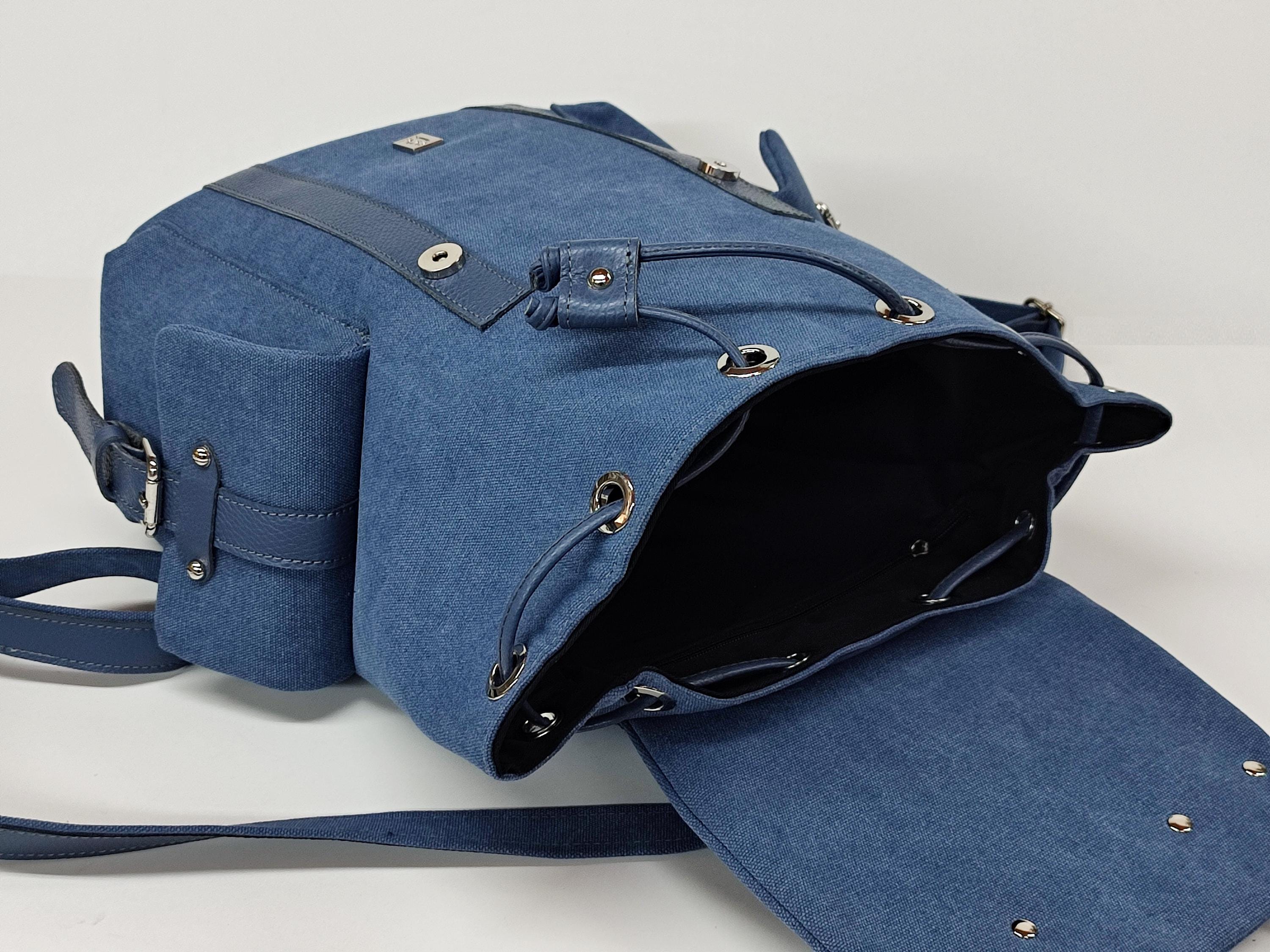 XL Denim Backpack, Genuine Leather Details Bag, Available in All