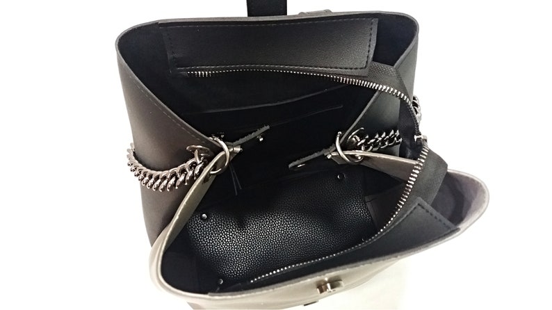 Double Colour Convertible Backpack L Backpack Greek Bag PU Leather Bag Women Bag Silver /& Black Bag Chain Handle Elegant Shoulder Bag