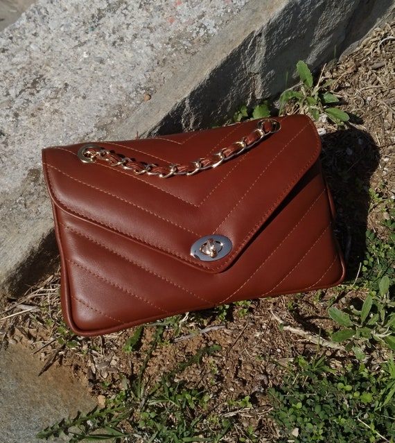 Double Flap V Diamonds Style Genuine Leather Shoulder Bag, Leather Lining Elegant Quilted Handbag, Crossbody Bag, Eternal Fashion Style Bag