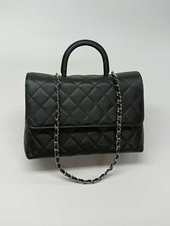 Classic Style Genuine Leather Flap Bag Quilted Elegant Large