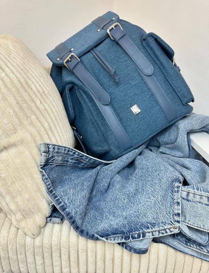TYHOTULY Vintage Denim Backpack - Casual Daypack Rucksack For Men & Women, Lightweight, Blue