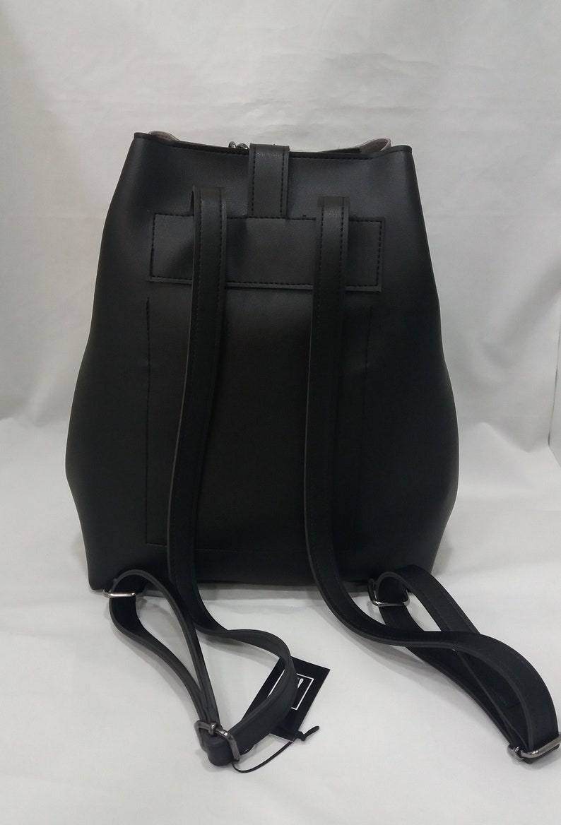 Double Colour Convertible Backpack L Backpack Greek Bag PU Leather Bag Women Bag Silver /& Black Bag Chain Handle Elegant Shoulder Bag