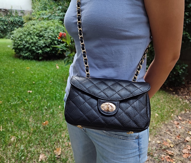 Single Flap Genuine Grained Leather Crossbody Bag, Quilted Shoulder Bag, Elegant Handbag, Stylish Bag, Eternal Fashion Bag, Made in Greece image 7