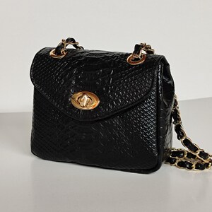 Genuine Leather Diamond Bag, Small Snake Crossbody Bag, Genuine Leather Flap Bag, Convertible Shoulder Bag, Handmade Greek Purse Black Snake Skin