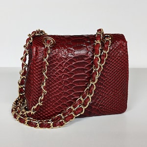 Genuine Leather Diamond Bag, Small Snake Crossbody Bag, Genuine Leather Flap Bag, Convertible Shoulder Bag, Handmade Greek Purse image 8