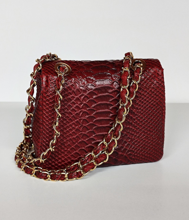 Genuine Leather Diamond Bag, Small Snake Crossbody Bag, Genuine Leather Flap Bag, Convertible Shoulder Bag, Handmade Greek Purse image 8