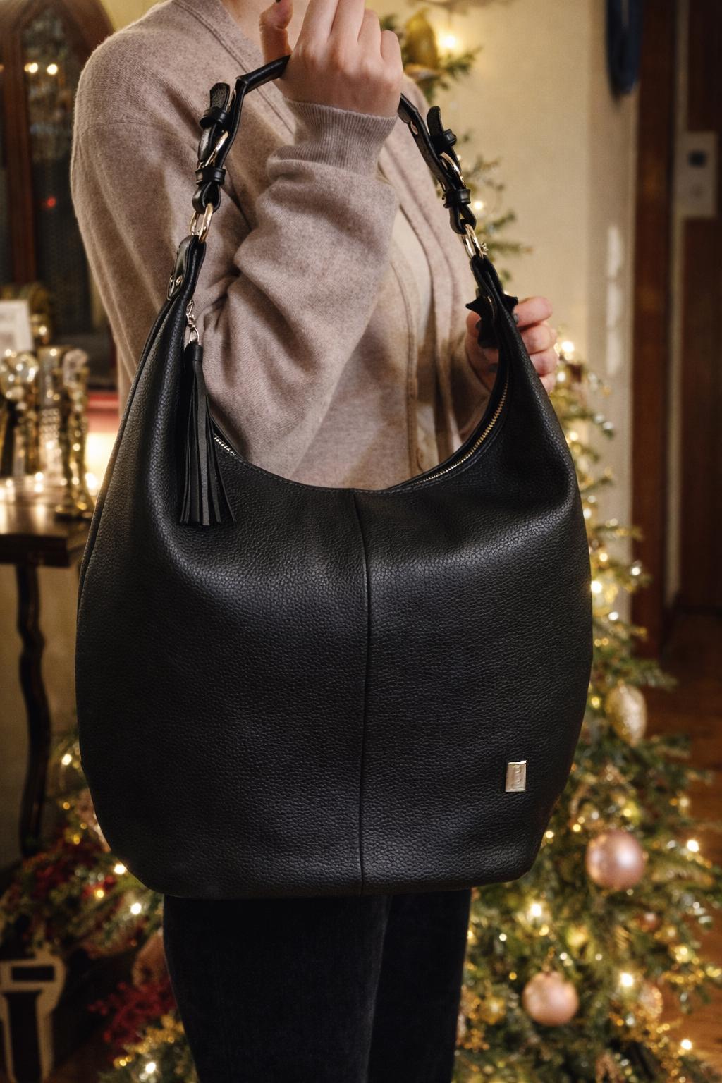 Borsa A Tracolla Donna A Mezzaluna In Velluto A Coste – Crossbody Hobo Morbida Con Cinghia Regolabile (Nera, 35x25x7 Cm) - 3