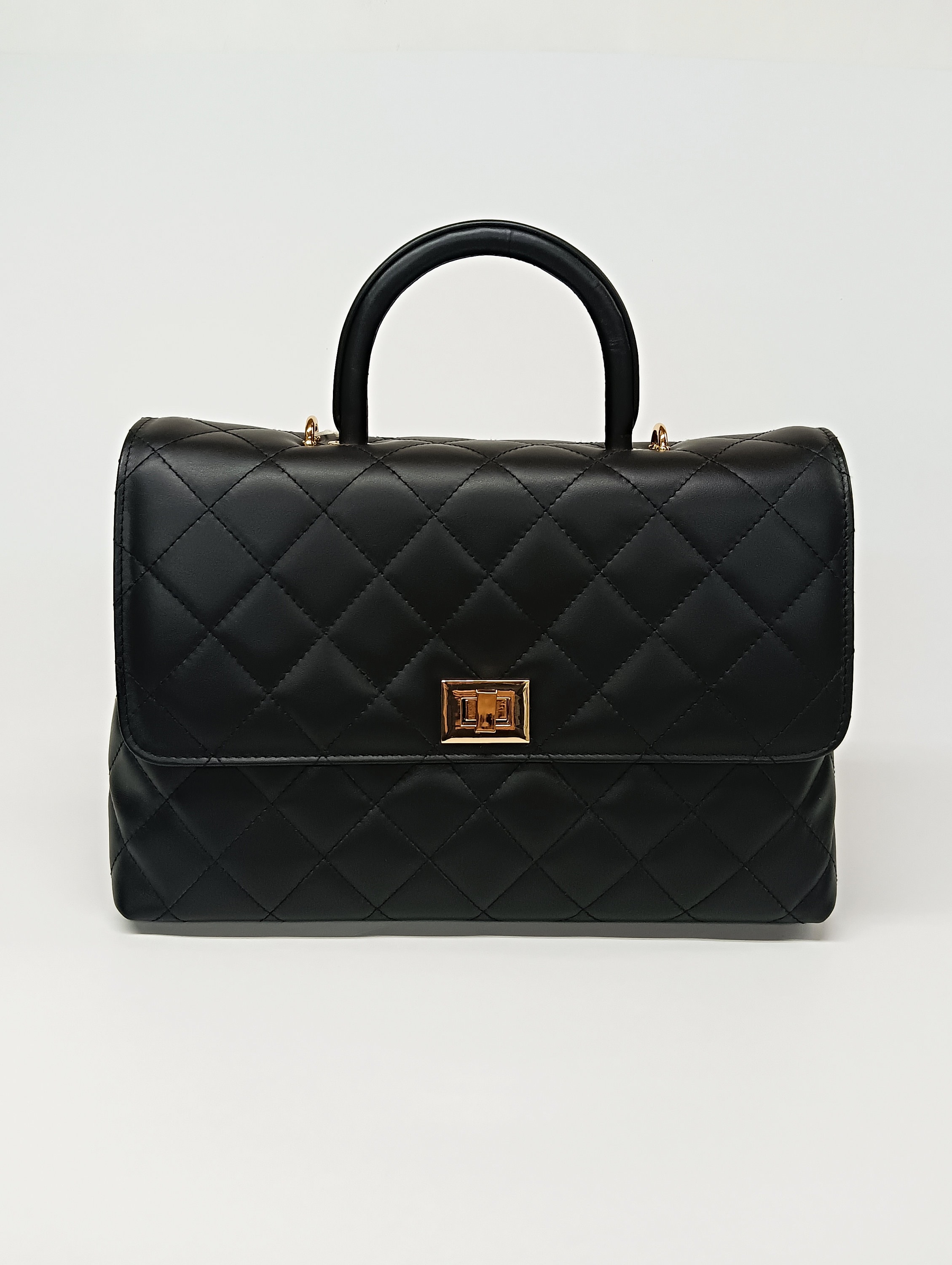 Classic Style Genuine Leather Flap Bag Quilted Elegant Large