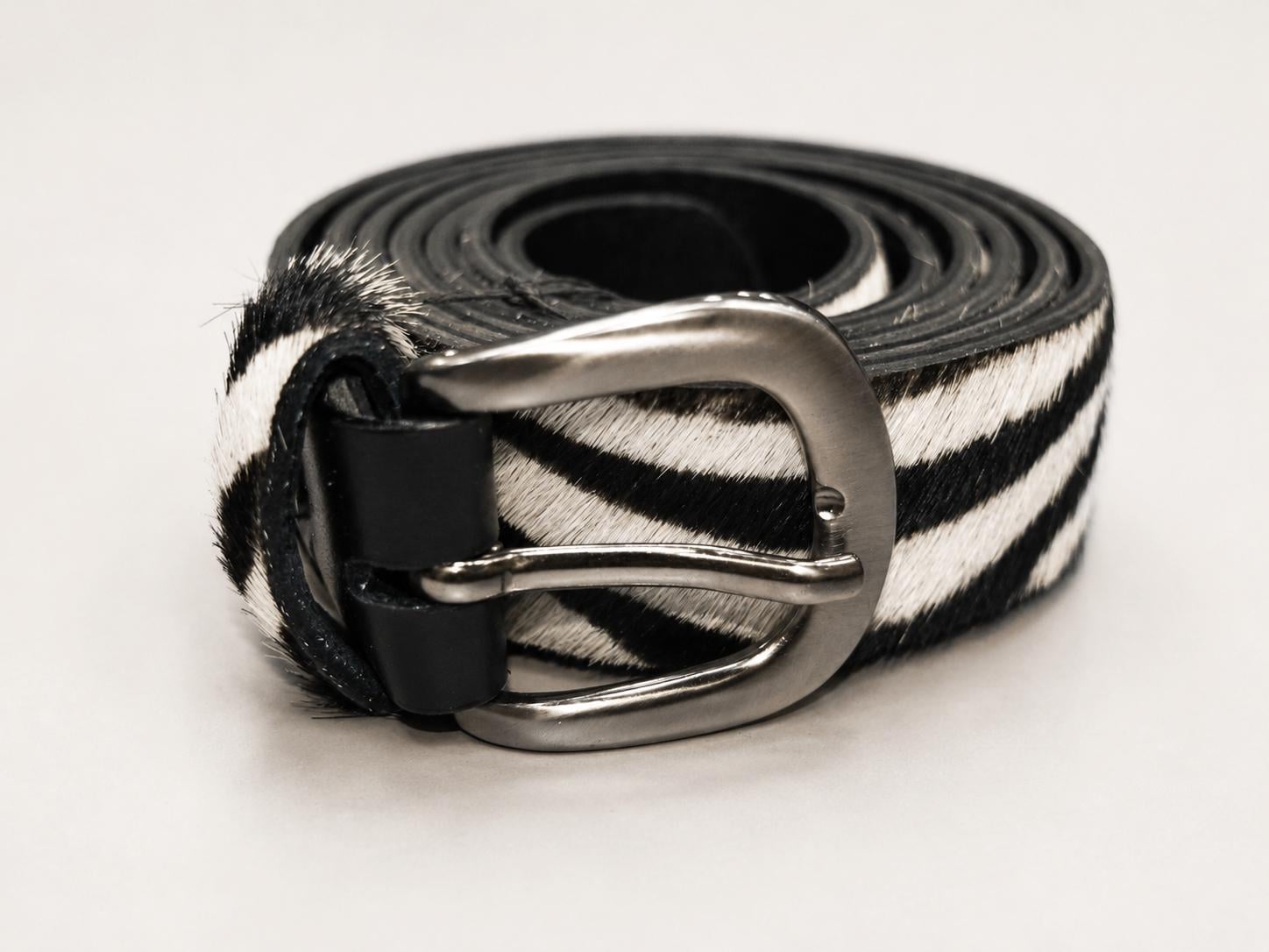 Vintage Zebra Pony Hair Leather Belt with Silver Buckle Brown and White Large Chrome Hearts Zebra Pony Hair 2-Piece Leather Gunslinger  main image 4