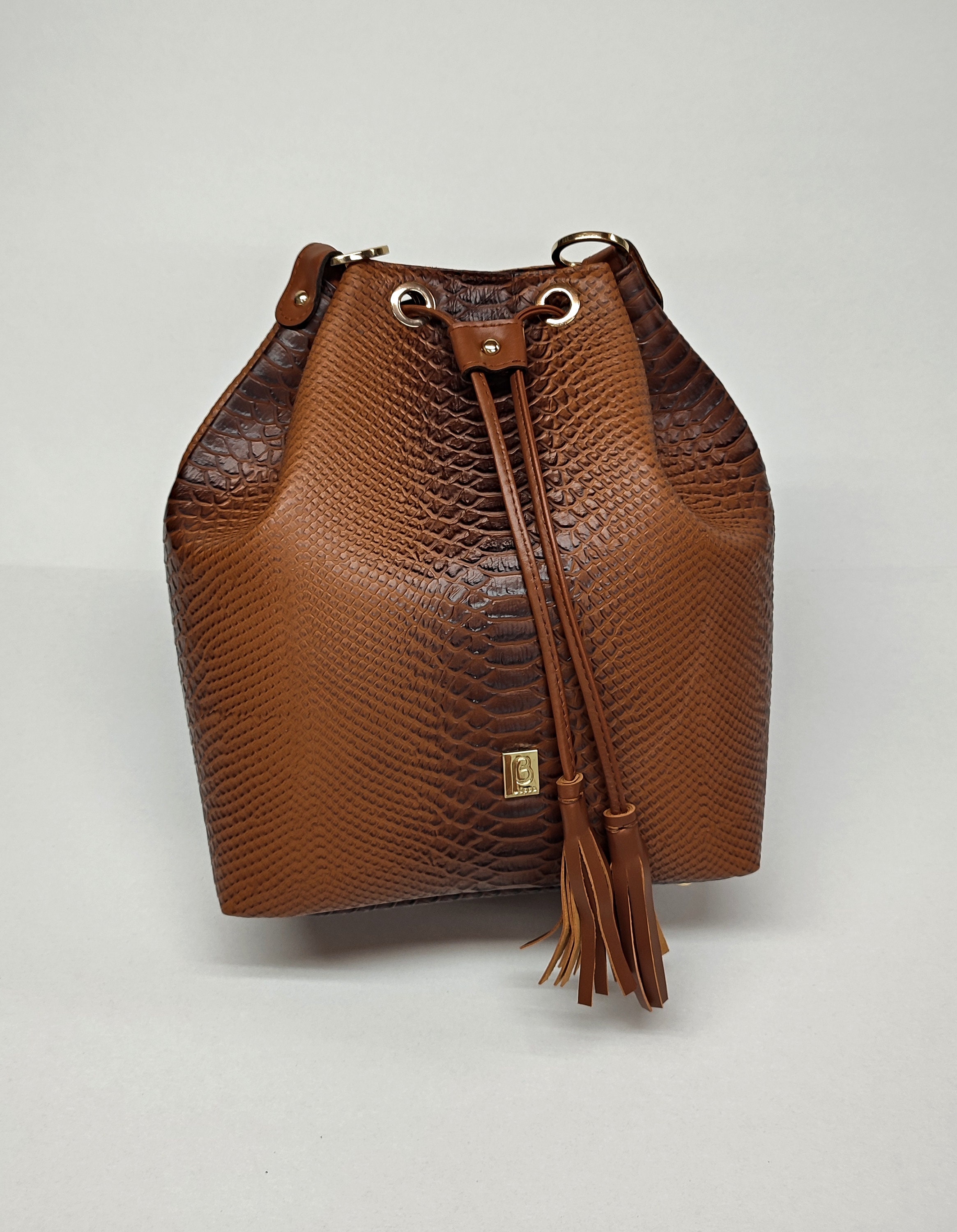 Snake Skin Style Black Bucket Bag Genuine Calf Leather -  Sweden