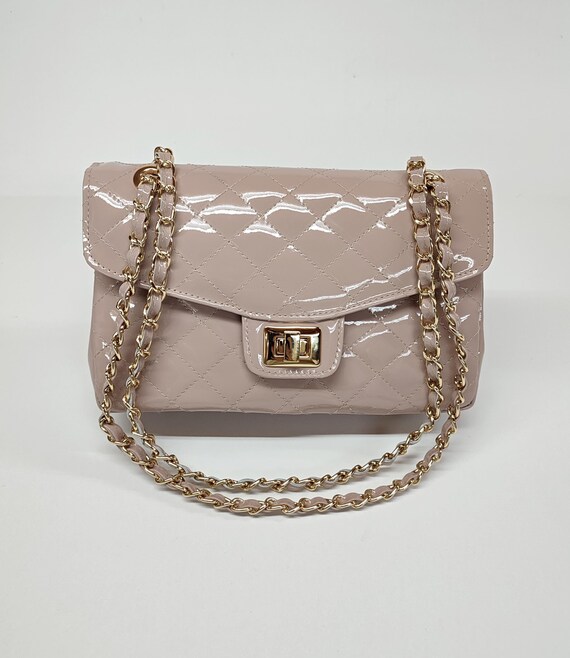 DIAMONDS Double Flap Genuine Patent Leather Bag Classic Elegant Shoulder Bag Glossy Quilted Evening Bag Crossbody Bag Made in Greece Etsy Ireland