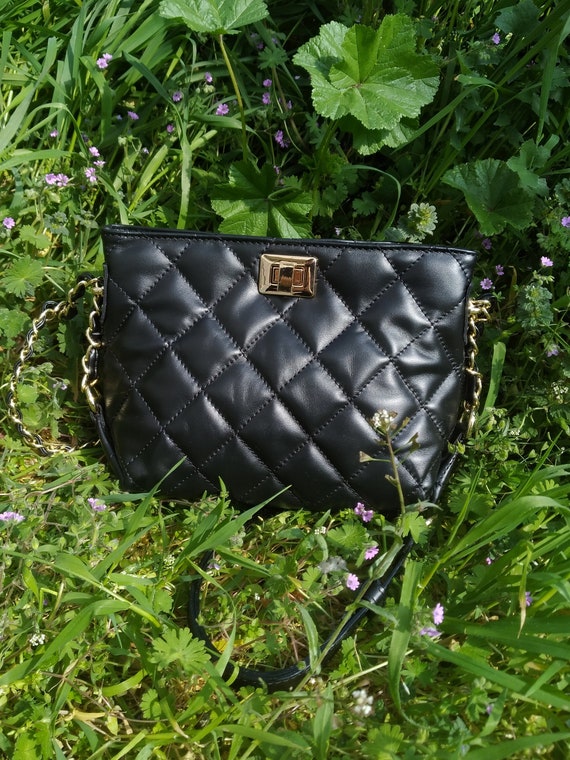 Vintage Chanel Leather Tote with Quilted Bottom & Chain Strap