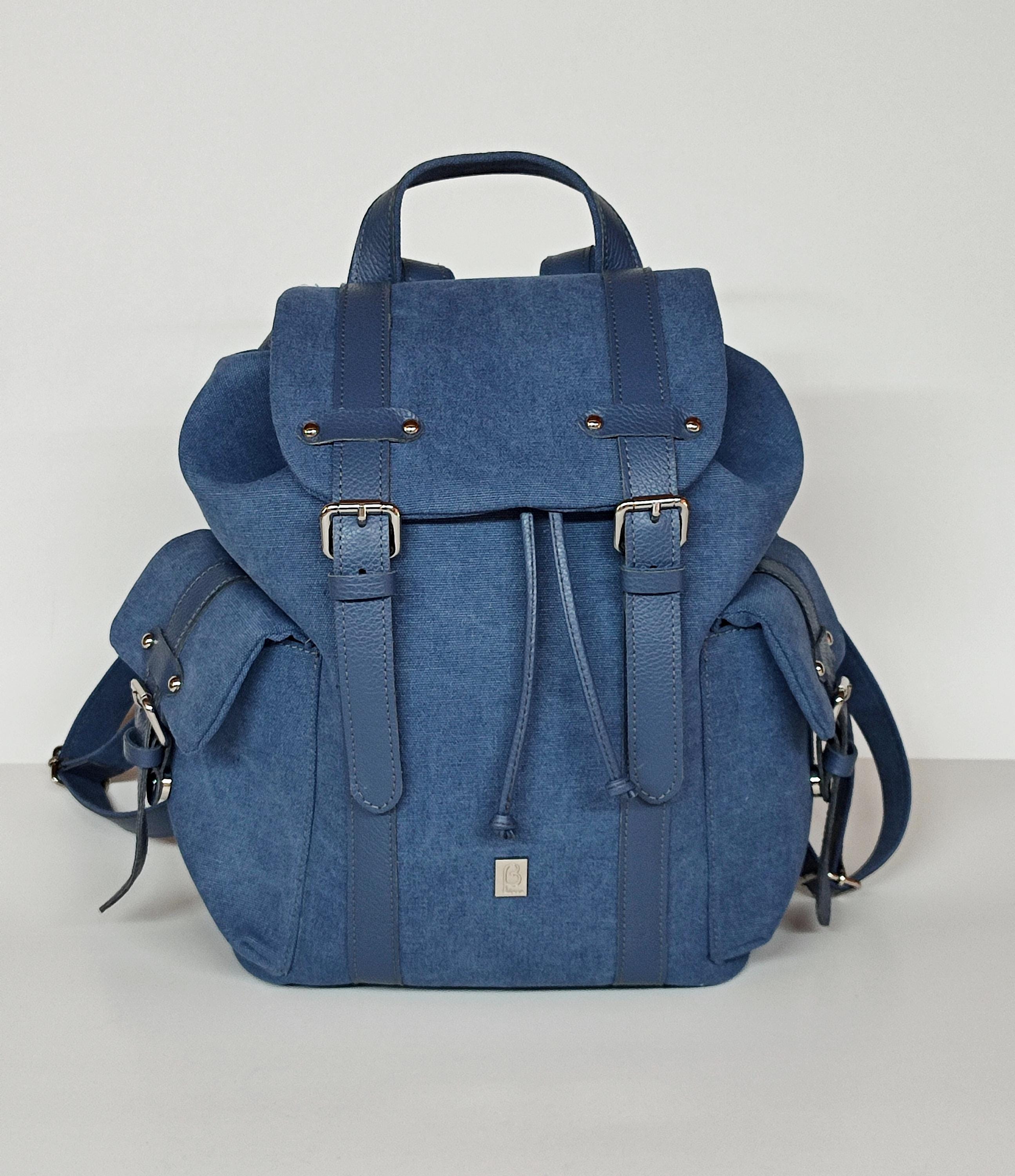 Distressed Denim and Leather Extra Large Backpack/Shoulder Bag Denim Tamitha Mini Backpack Designer Leather Handbag For  main image 2