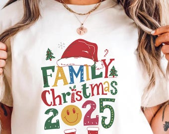 Camiseta gráfica familiar de Navidad 2025: camisa festiva a juego