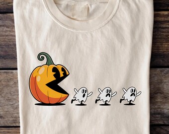 Camiseta de Halloween de Pac-Man con calabaza: divertida y espeluznante camiseta de gamer