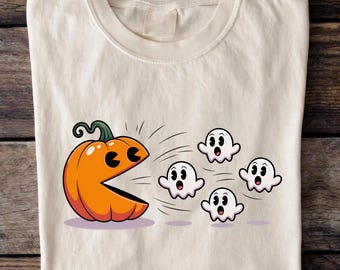 Camiseta de Halloween de calabaza de Pac-Man: camiseta de fantasma gamer