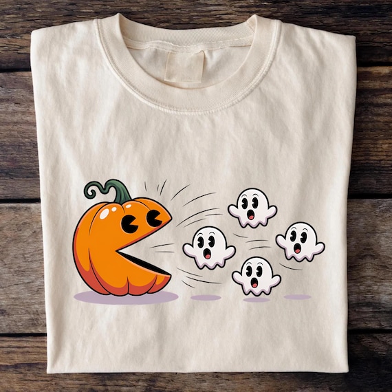 Pumpkin Pac-Man Halloween Shirt: Gamer Ghost Tee