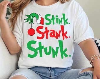 Funny Grinch Christmas Shirt: Stink Stank Stunk Tree Graphic