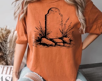 Retro Halloween Graveyard T-Shirt: Spooky Tombstone Graphic Tee
