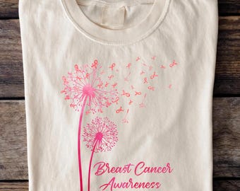 Camiseta Comfort Colors para la concienciación sobre el cáncer de mama: Camiseta con lazo de diente de león